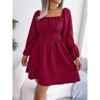 Coolmee Women's Boho Casual Dress Long Lantern Sleeves Square Neck DressesTie Back High Waist A-Line Mini Dresses - 2 of 4