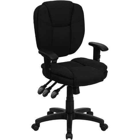 Mid-Back Black Fabric Multifunction Swivel Ergonomic Task Office Chair with  Pillow Top Cushioning and Arms