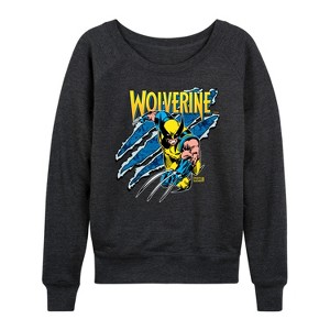 Women's - Marvel - Wolverine Slash Lightweight French Terry Wide Neck Long Sleeve Graphic Shirt - 1 of 4