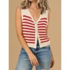 Coolmee Women's Striped Button Down Sweater Vest Casual V Neck Sleeveless Knitted Tank Tops - 3 of 4