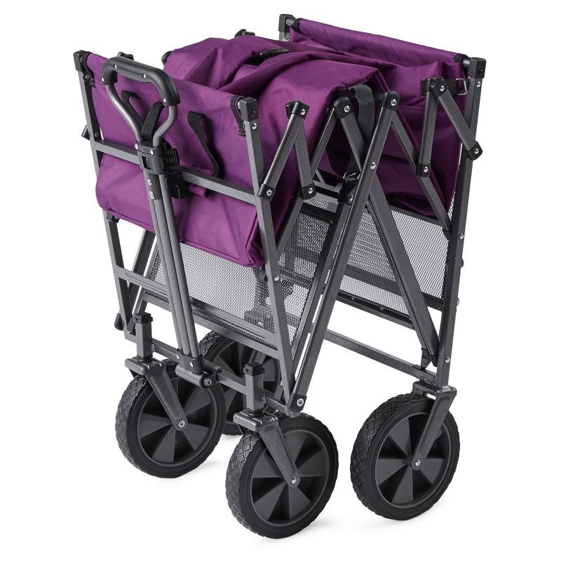 Mac Sports Double Decker Heavy Duty Steel Frame Collapsible Outdoor Utility Garden Cart Wagon with Lower Storage Shelf and 150 Pound Capacity, Purple, 4 of 7