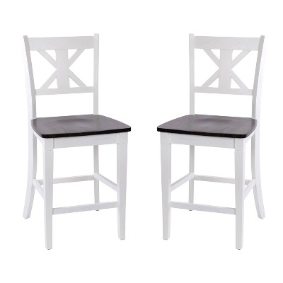 Taylor & Logan 2pk Wooden Counter Height Barstools Antique White: Square Frame, 225lb Capacity