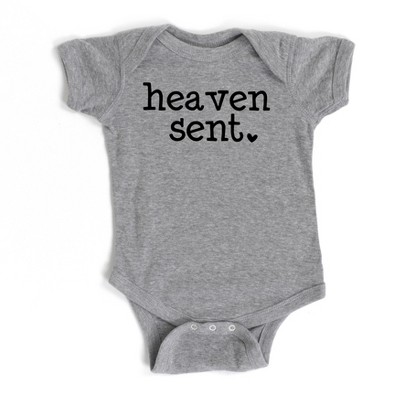 The Juniper Shop Heaven Sent Heart Baby Bodysuit - NB - Heather Grey