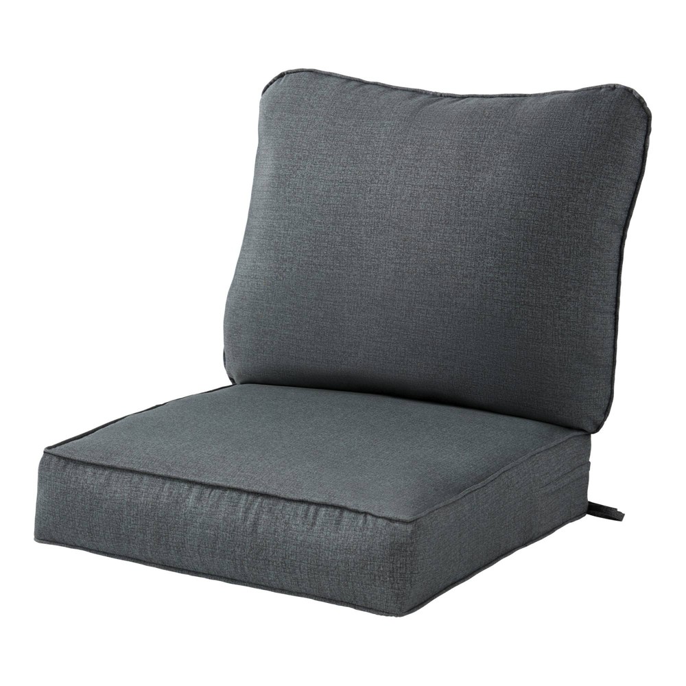 Kensington Garden 2pc Deep Seat Outdoor Cushion Sets Carbon: Reversible, Water-Resistant Patio Chair Cushions with Ties