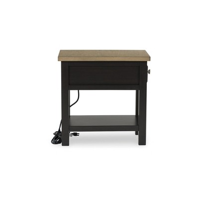 Brown Two-Tone Wood Rectangular End Table with Storage
