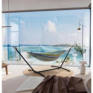 Double Hammock with Stand, 2 Person Outdoor Hammock, 450lb Capacity, Foldable Steel Frame with Carry Bag, Patio Garden Use - 1 of 4