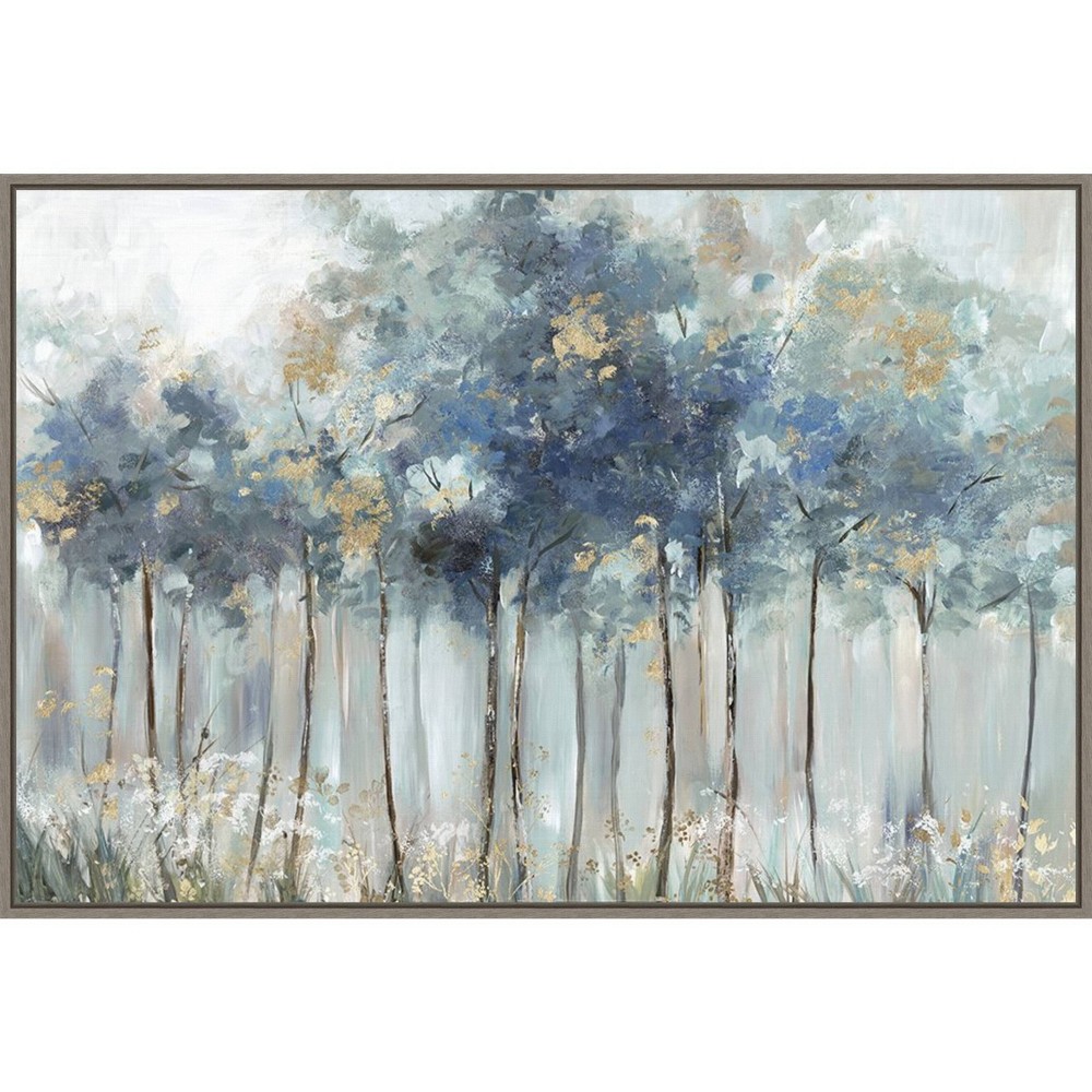 Photos - Other Decoration Amanti Art 33" x 23" Blue and Gold Forest by Allison Pearce Framed Canvas Wall Art Print : Canvas Print, Modern Home Decor