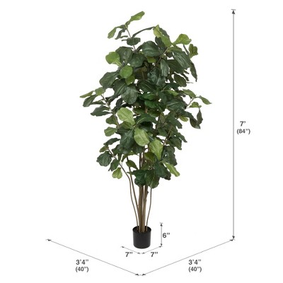 7' Green Faux Fiddle Leaf Fig Tree in Black Pot