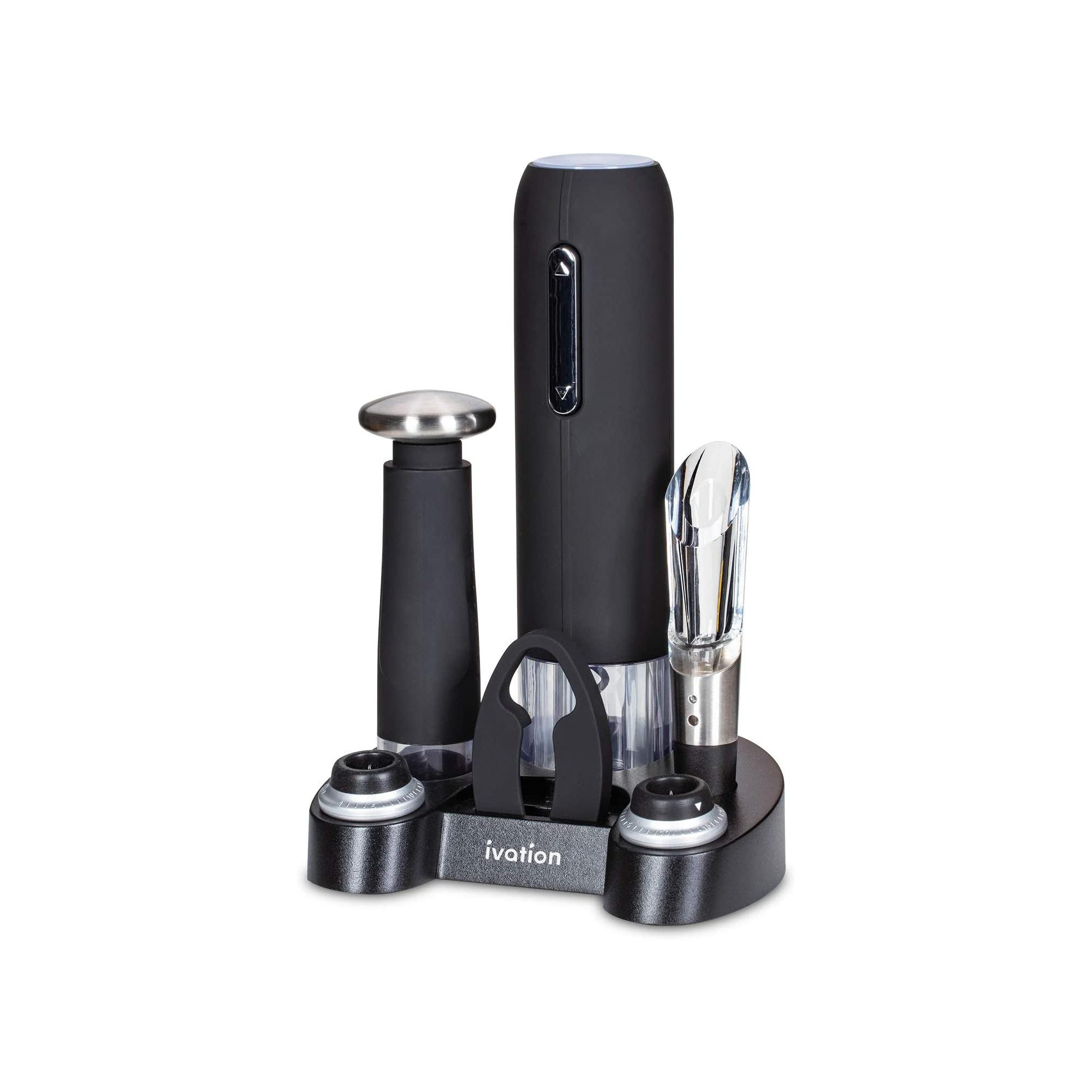 Ivation 7-Piece Wine Gift Set with Electric Bottle Opener, Wine Aerator, Foil Cutter & More - Black