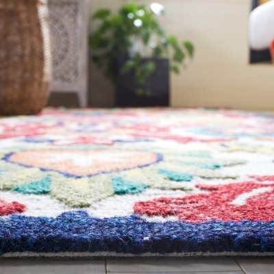 Ivory and Green Floral Wool Runner Rug