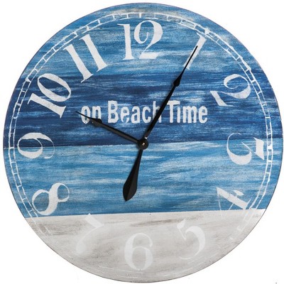 Evergreen On Beach Time Round Wooden Wall Clock