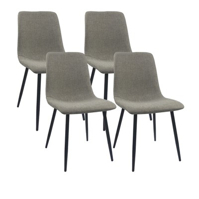Vynxaria Set of 4 Dining Chairs: Light Grey Linen Padding, Sturdy Black Metal Legs, Perfect for Dining & Living Areas