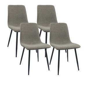 Vynxaria Set of 4 Dining Chairs: Light Grey Linen Padding, Sturdy Black Metal Legs, Perfect for Dining & Living Areas - 1 of 4