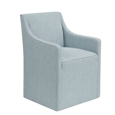 Blue Upholstered Skirted Dining Arm Chair with Casters