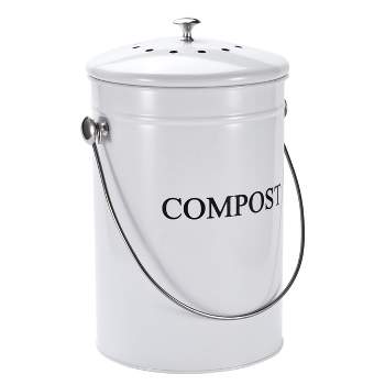 Whole Housewares Stainless Steel Kitchen Counter Compost Bin with Lid, White