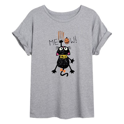 Women's - Instant Message - Meow Halloween Cat Oversized Graphic T