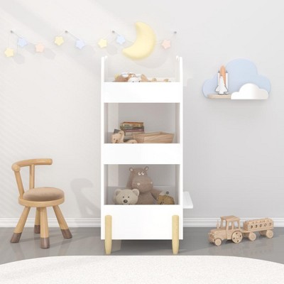YONWAY Kids Bookshelf With Chalkboard Side – Bear Shaped Bookcase,Toy & Book Organizer, 3-Tier Open Shelves & Drawing Board For Playroom Or Bedroom