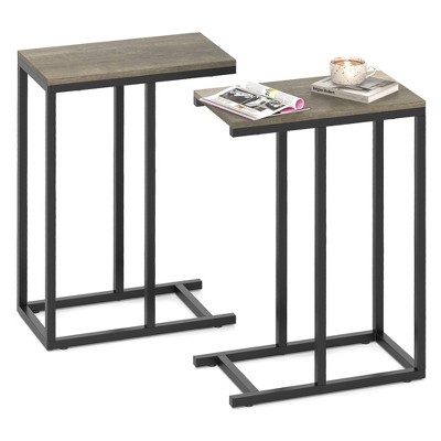 Tangkula C-shaped End Table Modern Sofa Side Table w/ Adjustable Foot Pads Rustic