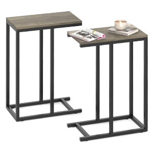 Tangkula C-shaped End Table Modern Sofa Side Table w/ Adjustable Foot Pads Rustic - 1 of 4