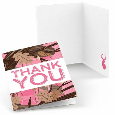 Big Dot of Happiness Pink Gone Hunting - Deer Hunting Girl Camo Baby Shower or Birthday Party Thank You Cards (8 count)