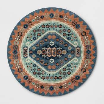 8' Round Buttercup Diamond Vintage Persian Style Woven Rug Blue - Opalhouse™