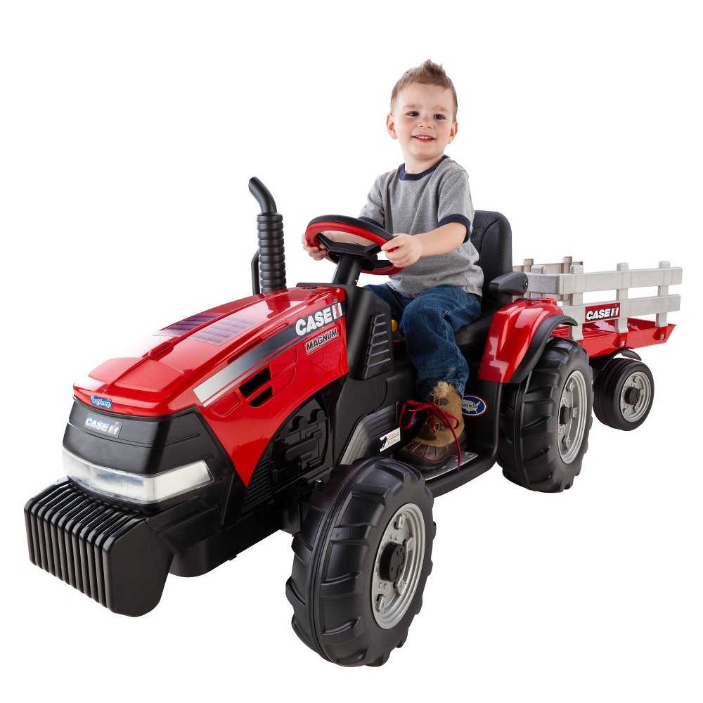 Photos - Kids Electric Ride-on Peg Perego 12V Case Magnum Tractor with Trailer Powered Ride-On - Red 