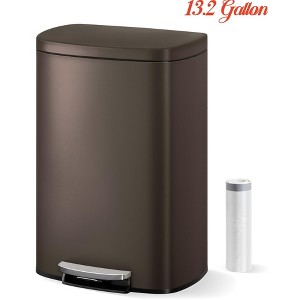 13 gal / 50 L Stainless Steel Kitchen Trash Can w/ Lid, Large Rustproof Garbage Can for Kitchen, Step-on Metal Trash Bin w/ Inner Bucket, Rear Handle - 1 of 4