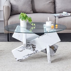CENGHU Modern Circular Glass Coffee Table, 33.4" Modern and Distinctive Design Tea Table with Tempered Glass Countertop and MDF Table Legs - 1 of 4