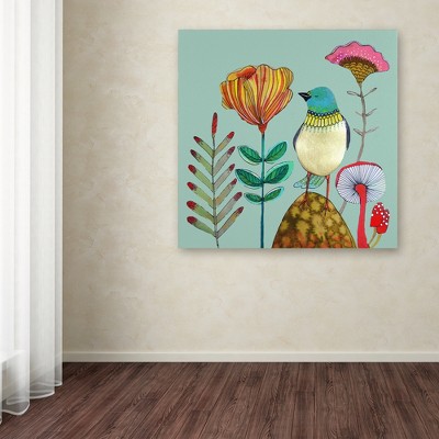 Colorful Blue Bird and Flowers Abstract Canvas Art