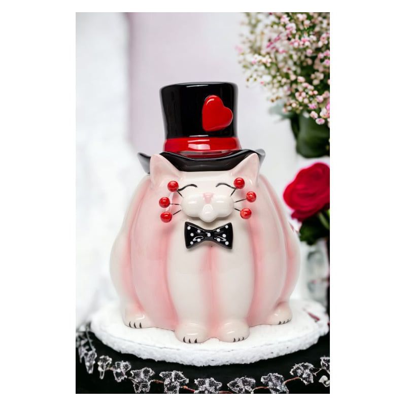 Kevins Gift Shoppe Ceramic Valentine Themed Whiskered Cat Candy Jar, 4 of 5