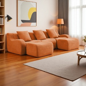115" U-Shaped Teddy Fabric Sectional Sofa, No Assembly - 1 of 4