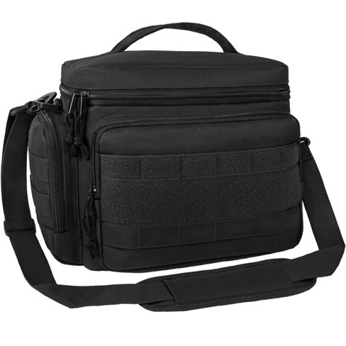 OPUX Tactical Lunch Box Men Adult, Insulated Large Cooler Bag with MOLLE,  Mesh Side Pockets Pail Office Meal Prep (Black, Large - 11x9x7 Inches)