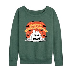 Women's - Peanuts - Peanuts Retro Halloween Lightweight French Terry Wide Neck Long Sleeve Shirt - 1 of 4