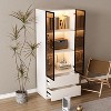 ATJafurn 23.6'' White China Cabinet Lighted Dining Cabinet Display Cabinet with Glass Doors and Drawers and LED Light for Living Room Dining Room - 3 of 4