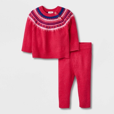 Image of Baby Girls' Fair Isle Top & Bottom Set - Cat & Jack™ Pink 0-3M