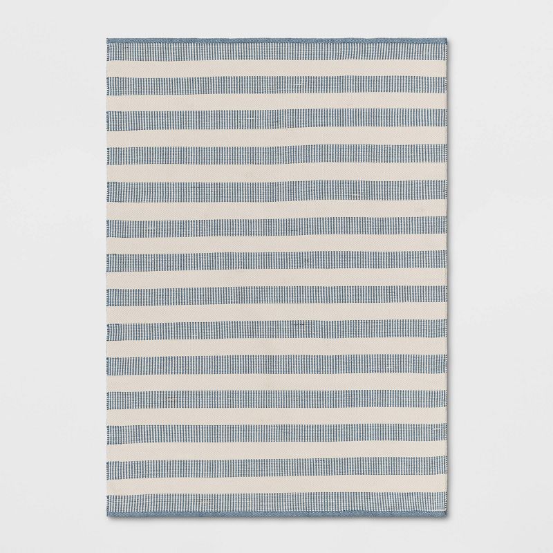Rectangular Hand Made Woven Outdoor Rug Striped Ivory/Blue - Threshold™ designed with Studio McGee, 1 of 8