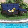 Tangkula Set of 3 3-Seat Sofa Cushioned Table Rattan Furniture Set Garden Patio - 4 of 4