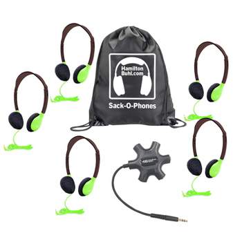 HamiltonBuhl® Galaxy™ Econo-Line of Sack-O-Phones with 5 Green Personal-Sized Headphones, Starfish Jackbox and Carry Bag