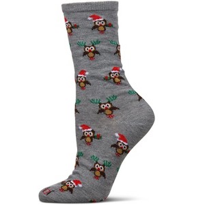 Memoi Women's Owl Holiday Crew Socks Med Gray Heather 9-11 - 1 of 3