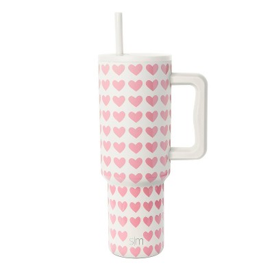 Simple Modern 40oz Pink Hearts on White Straw Tumbler