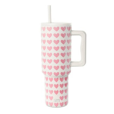 Simple Modern 40oz Pink Hearts on Cream Straw Tumbler