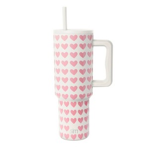 Simple Modern 40oz Pink Hearts on White Straw Tumbler - 1 of 4