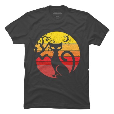Men's Design By Humans Black Cat Halloween Costume Scary Vintage Cats By TaiHan T-Shirt