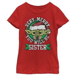 Girl's Star Wars Yoda Very Merry Sister T-Shirt - 1 of 4