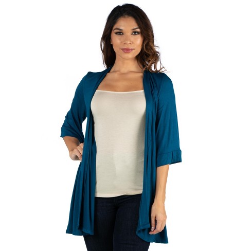 24seven Comfort Apparel Women's Open Front Cardigan-teal-s : Target