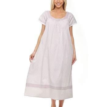 Women's Cotton Victorian Nightgown, Camila Ruffled Short Sleeve Lace Trimmed Long Vintage Night Dress Gown