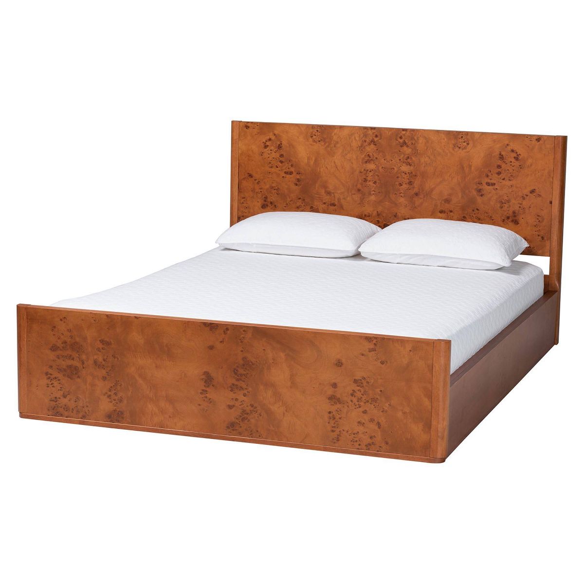 bali & pari Fuentes Real Burl Wood Queen Bed Frame Light Cherry Mappa Burl