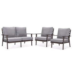 Leisuremod Walbrooke Modern 3 Piece Patio Set with Brown Aluminum Frame - 1 of 4