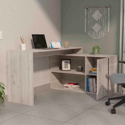 NicBex L-Shaped Corner Home Office Desk with 1 Door Cabinet&2 Open Shelves,Modern Computer Desk Table for Study&Company,Home Workstation