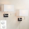 Possini Euro Design Trixie Modern Wall Lamps Set of 2 Smart Sockets Brushed Nickel Plug-In 12" Fixture Rectangular Shades for Bedroom - 2 of 4